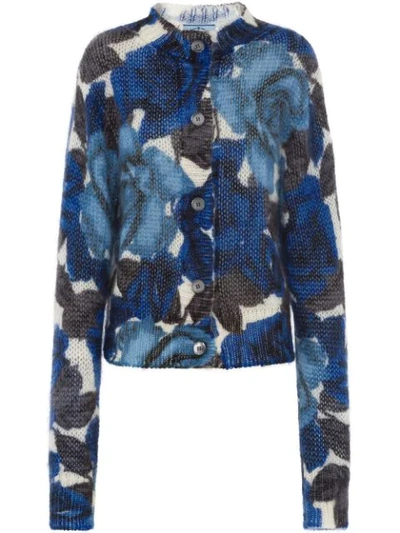 Prada Floral Cardigan In Blue