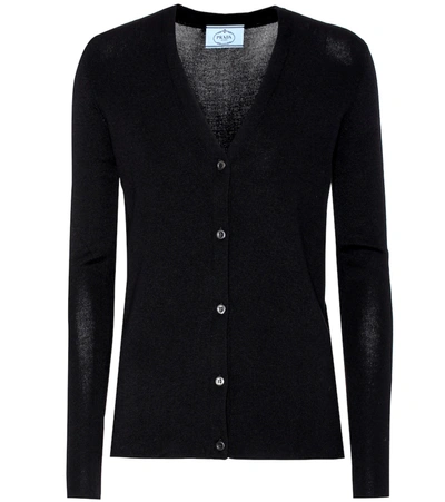 Prada Knit V-neck Cashmere-silk Cardigan In Black