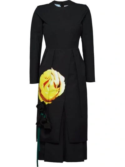 Prada Beauty Rose Print Dress In Black
