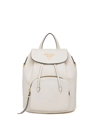 Prada Logo Plaque Backpack In White