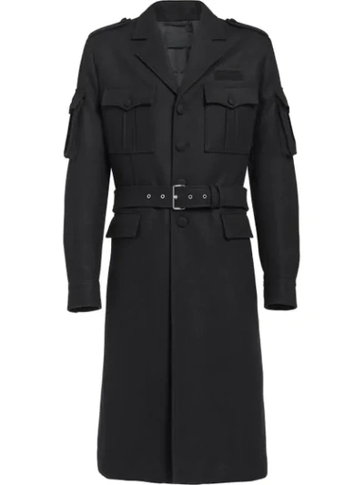 Prada Midi Military Coat In Black