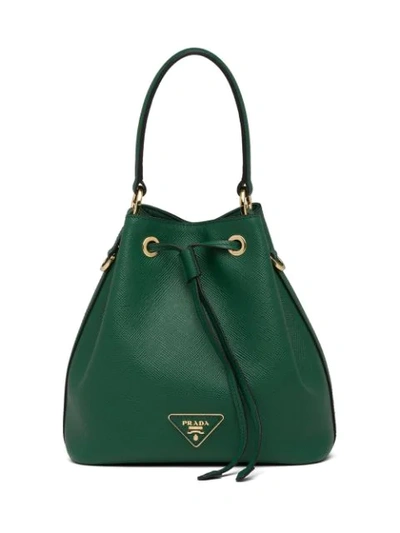 Prada Saffiano Leather Bucket Bag In Green