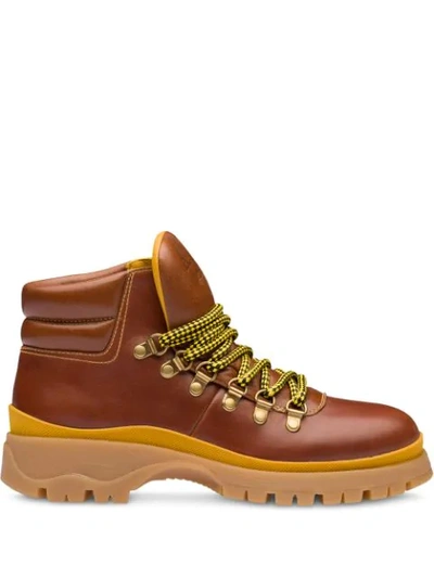 Prada Lace-up Ankle Boots In F0h1y Tobacco+amber