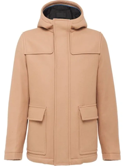 Prada Hooded Wool Jacket In Brown