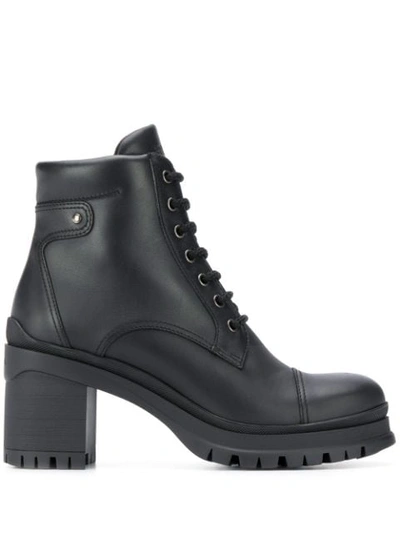 Prada Lace-up Chunky Heel Ankle Boots In Black