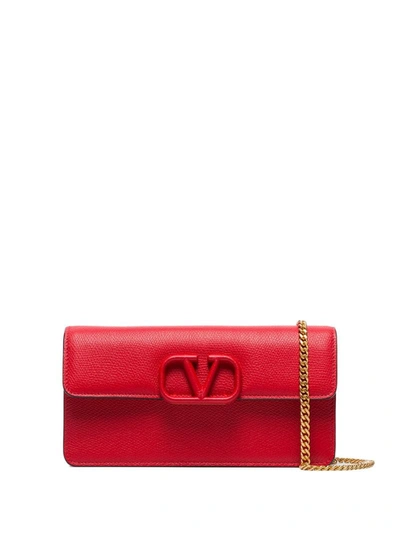 Valentino Garavani Vring Grained Leather Chain Wallet In Red