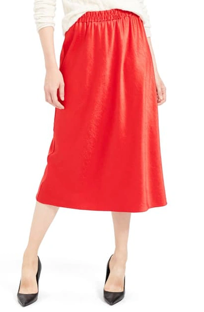 Theory Easy Pull-on Satin Midi Skirt In Bright Ruby