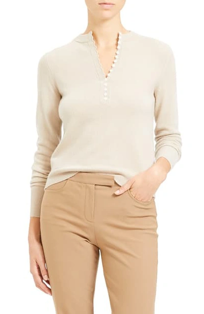 Theory Button Placket Cashmere Henley Top In Oatmeal