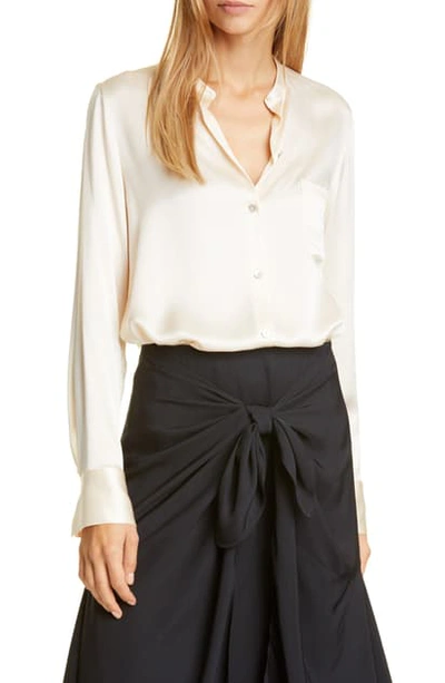 Vince Slim Fitted Band Collar Button-down Silk Shirt In Chiffon