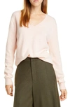 Vince Weekend V-neck Cashmere Pullover Sweater In Peach Sorbet