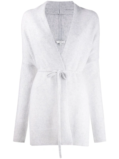 Vince Belted Wool And Cashmere-blend Cardigan In Heather Platinum