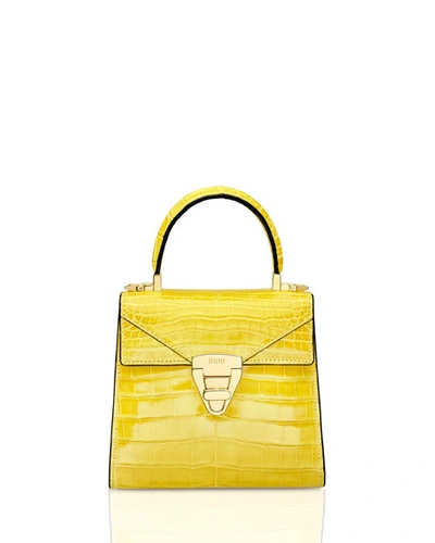 Stalvey Mini Trapezoid Crocodile Top Handle Bag, Yellow In Light Yellow