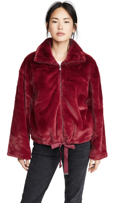 Rebecca Minkoff Faux Fur Bomber Jacket In Burgundy