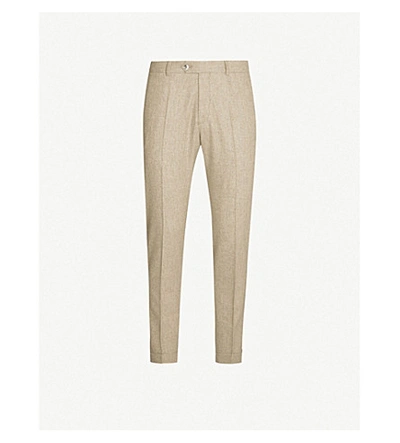 Oscar Jacobson Dean Tapered Slim-fit Wool Trousers In Beige