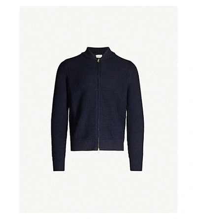 Moncler Relaxed-fit Waffle-knit Wool Jacket In Navy