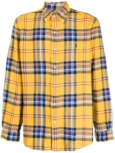 Polo Ralph Lauren Checked Embroidered-logo Shirt In Yellow