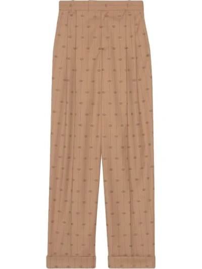 Gucci Tailored-fit Wide Wool-silk Blend Trousers In Brown
