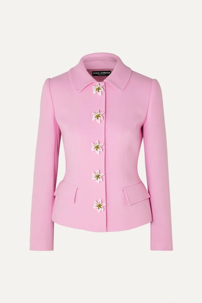Dolce & Gabbana Lily-snap Wool Crepe Blazer Jacket In Pink