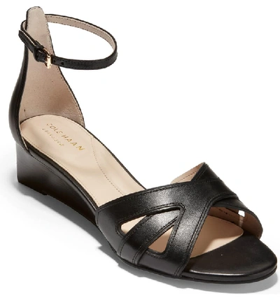 Cole Haan Hanna Grand Wedge Sandals In Black Leather