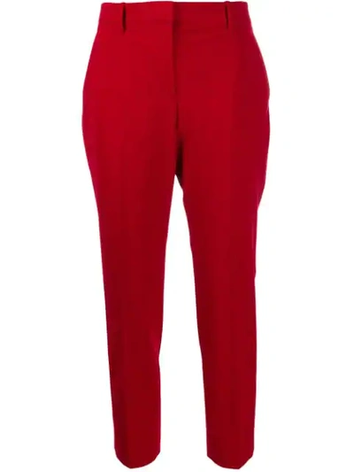 Theory Tailored Straight Leg Stretch Cotton Velvet Trousers In Red