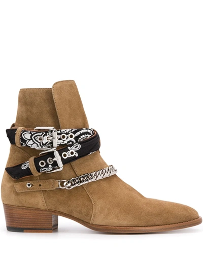 Amiri Buckle-fastening Leather Boots In Brown / Suede