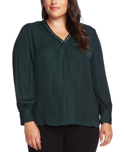 Vince Camuto Plus Size V-neck Studded Blouse In Dark Willow