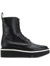 Clergerie Women's British Leather Platform Combat Boots In Black Leather