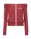 Palm Angels Off-shoulder Full-zip Sweatshirt In Brick Red