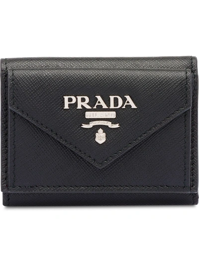 Prada Small Logo Plaque Wallet In Black