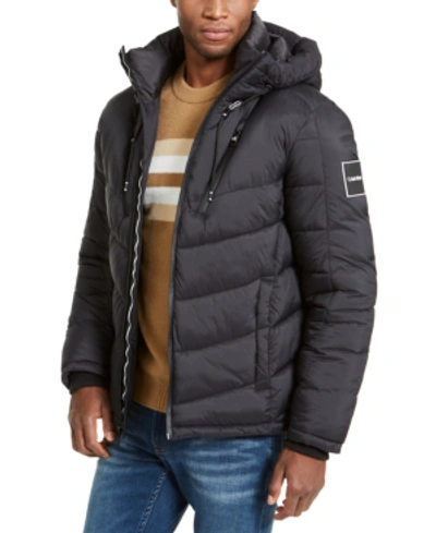 Calvin Klein Men's Neon Puffer With Hood, Created For Macy's In Black