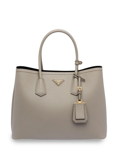 Prada Medium Double Tote In Grey