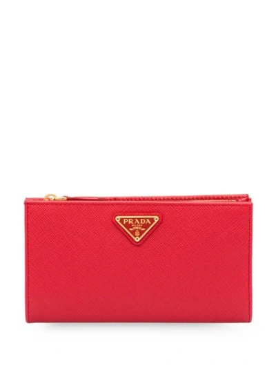 Prada Saffiano Bi-fold Wallet In Red