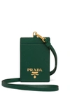 Prada Leather Badge Holder In Green