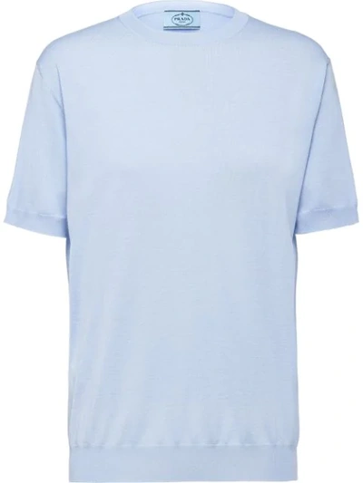 Prada Short-sleeved Knitted Top In Blue