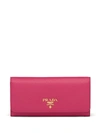 Prada Logo Plaque Wallet In Pink
