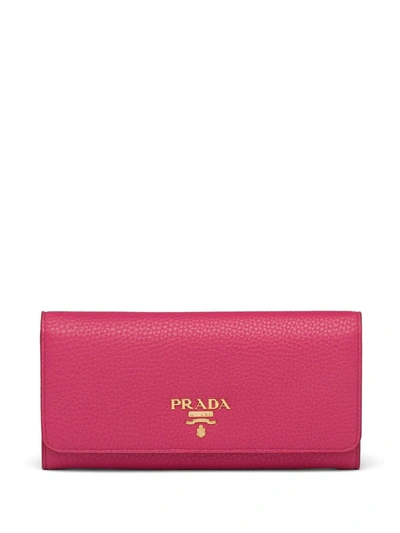 Prada Logo Plaque Wallet In Pink