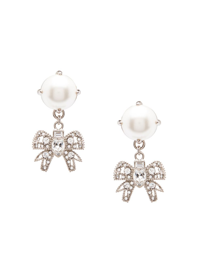 Miu Miu Pendant Earrings With Crystals And Pearls In Cream/cristal