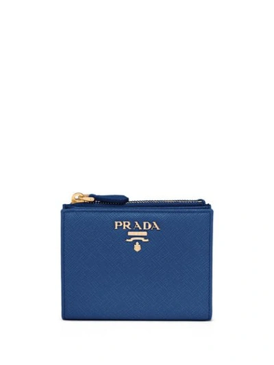 Prada Logo-plaque Bi-fold Wallet In Blue