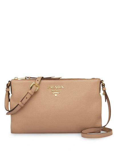 Prada Logo Plaque Shoulder Bag In Brown