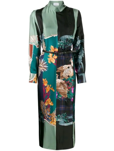Ferragamo Printed Silk Twill Midi Dress In Deep Jade