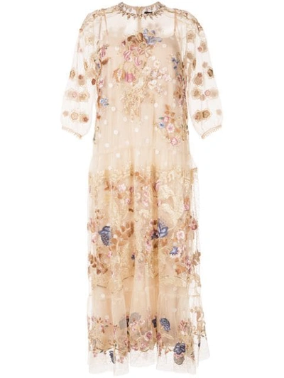 Biyan Floral-embroidered Tulle Dress In Neutrals