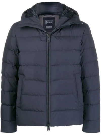 Herno Short Quilted Zipped Jacket In Blue