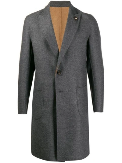 Lardini Grey And Brown Single Breasted Coat
