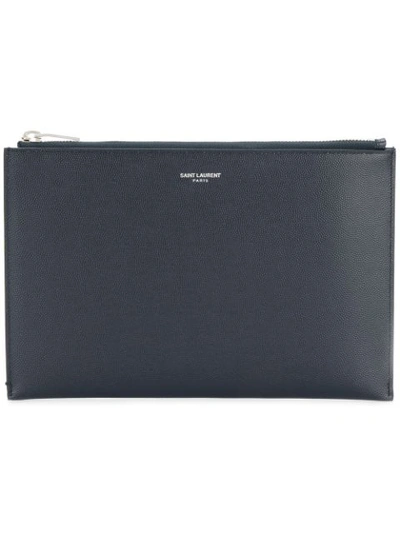 Saint Laurent Zipped Mini Tablet Sleeve In Blue