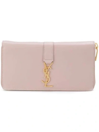 Saint Laurent Large Ysl Zipped Wallet In Pink