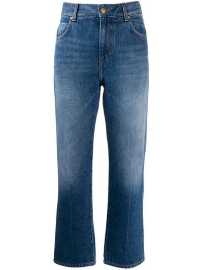Victoria Victoria Beckham Embroidered Logo Cropped Jeans In Blue