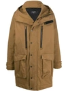 Dsquared2 Hooded Utility Pocket Parka In Brown