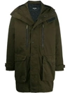 Dsquared2 Concealed Zip Up Parka In Green