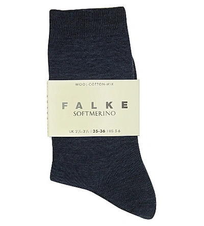 Falke High-rise Wool Socks In 6688 Dark Blue Mel.
