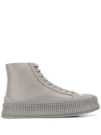 Jil Sander Sneakers In Grey Suede And Leather